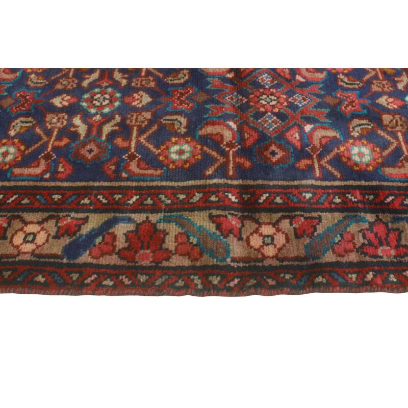 Fine Vintage Distressed Adken Navy/Brown Runner - 3'3" x 9'10"