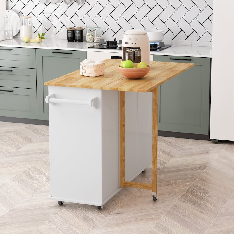 Kitchen Island Cart with 2 Door Cabinet and 3 Drawers - White