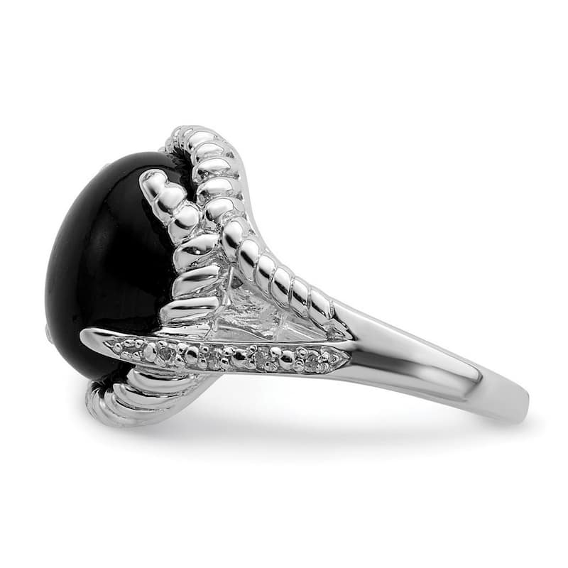 Curata 925 Sterling Silver Polished Simulated Onyx and Diamond Ring
