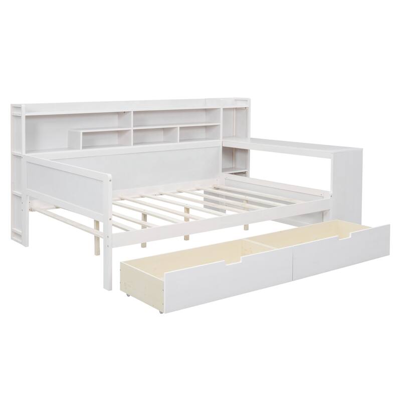 Modern Wooden Multi-functional Daybed with Storage Shelves and Drawers