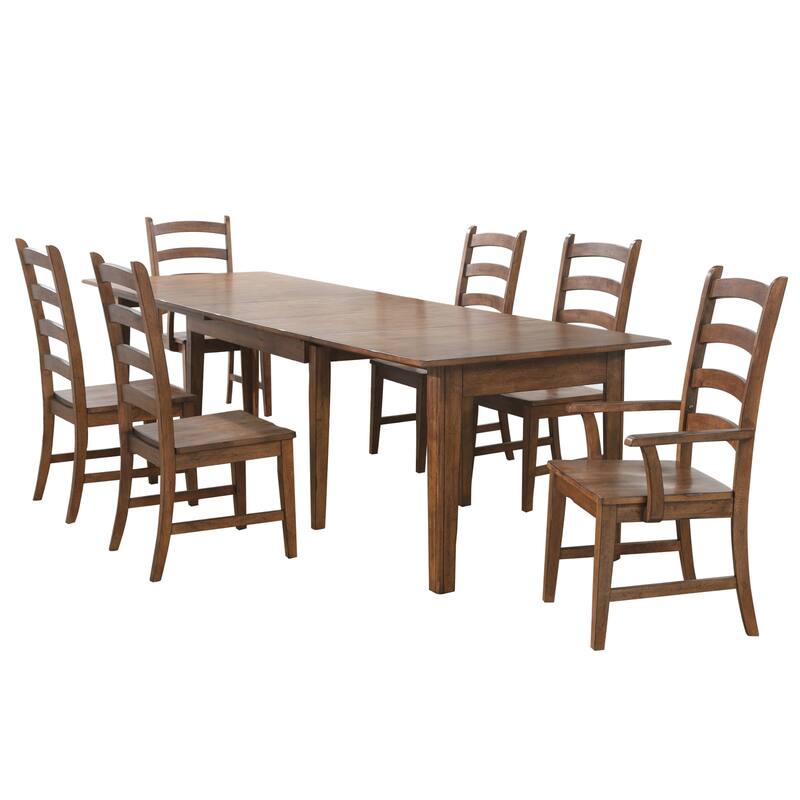 Extendable Dining Table Set - 12 Seater Rectangular Table, Amish Brown Finish