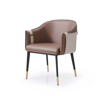 Cid Aldo 22 Inch Dining Chair, Brown Faux Leather, Black Metal, Wood