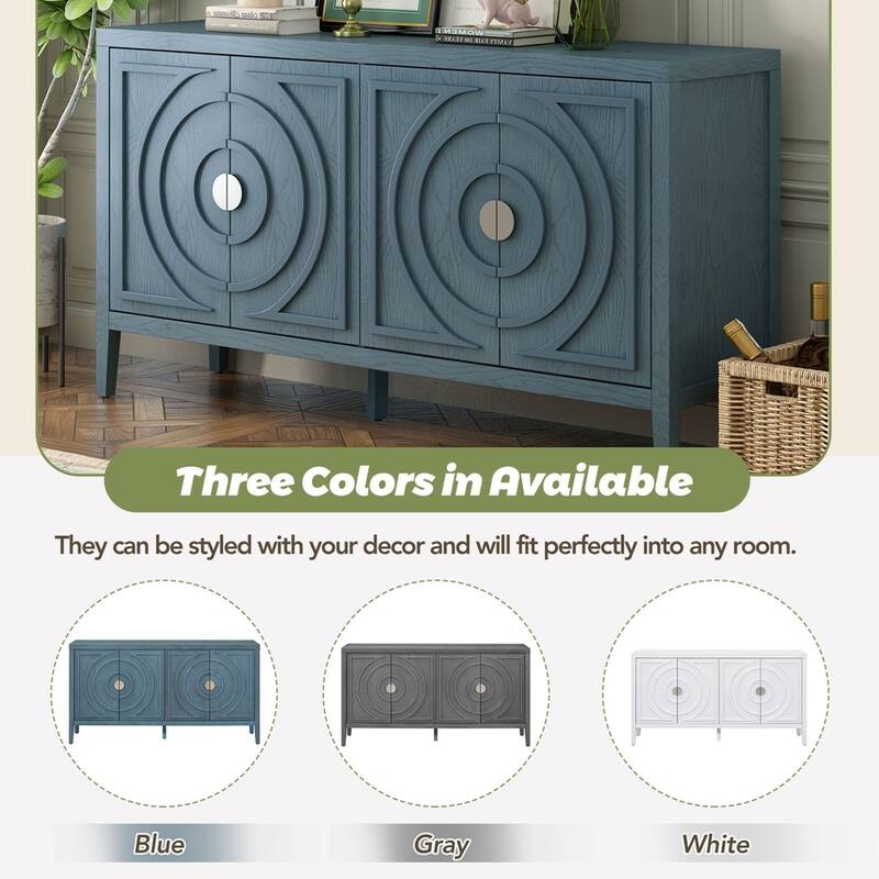 60" Sideboard with Circular Groove Design Metal Handle