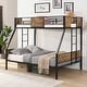 preview thumbnail 1 of 9, Twin Over FULL Metal Bunk Bed with Trundle 2-Side Ladder and Full-Length Guardrail, No Box Spring Needed Black+Brown