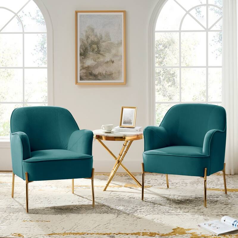 Nora Modern Velvet Accent Chair with Golden Metal Legs Set of 2 by HULALA HOME