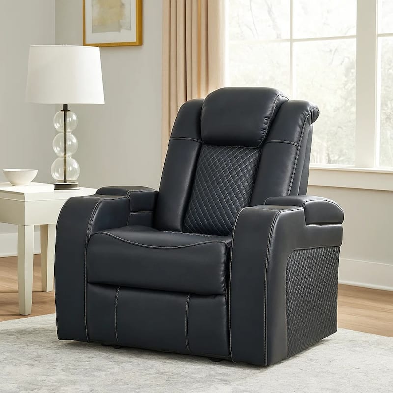 Fynne LED Power Recliner Chair, USB Port, Sapphire Blue Faux Leather