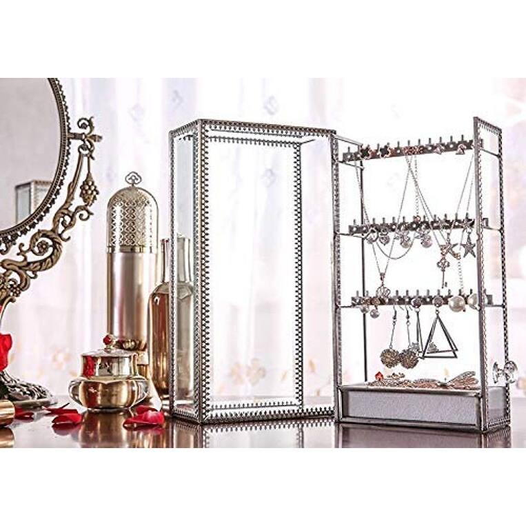 Brozne Dustproof Earring Holder Organizer for Ring & Accessory Display - silver