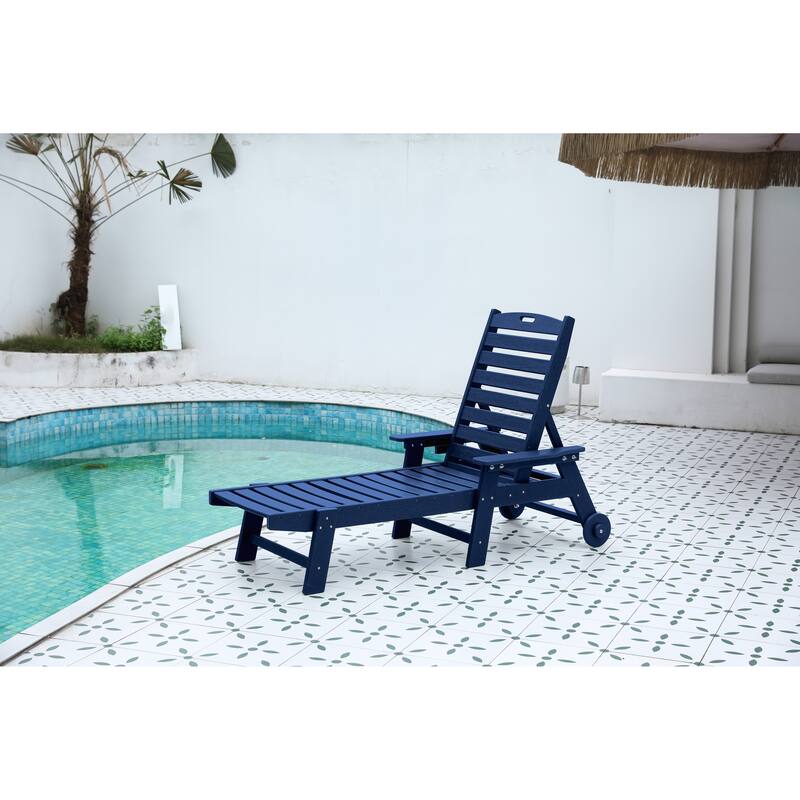Outdoor Patio Wooden Oversized Chaise Lounge Chair w/ 5 Positions for Pool, Deck, Poolside, Grey