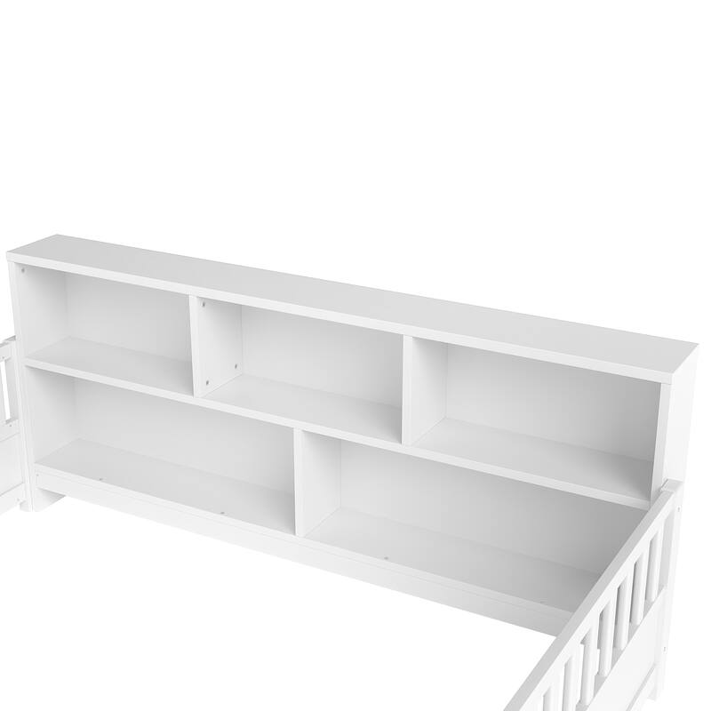 Wooden Floor Bed Frame with Fence Guardrail & Side Storage, Low Profile Kids Bed (Full/Twin)