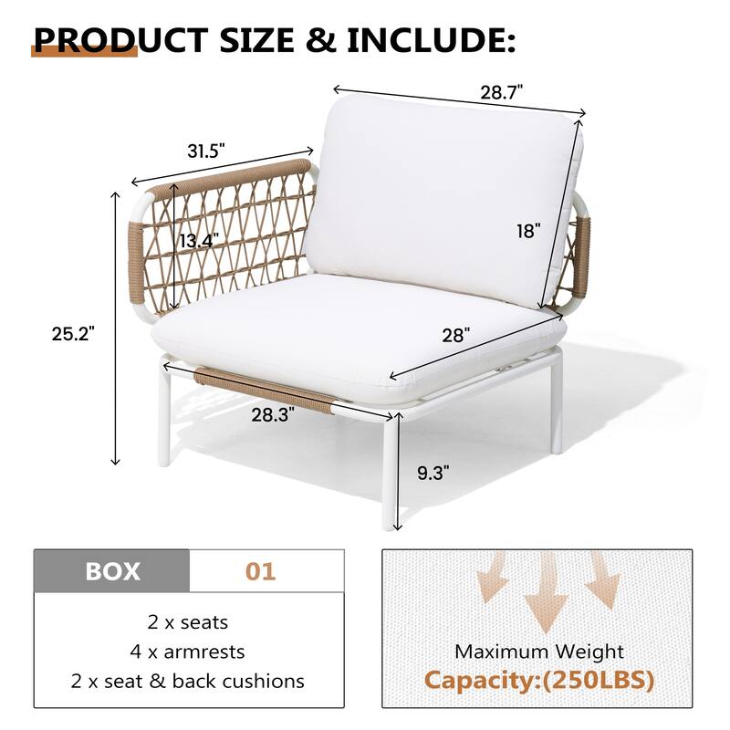 Outdoor Patio Aluminum PE Rattan Sectional Sofa Conversation Seating Set Free Combination with Cushions