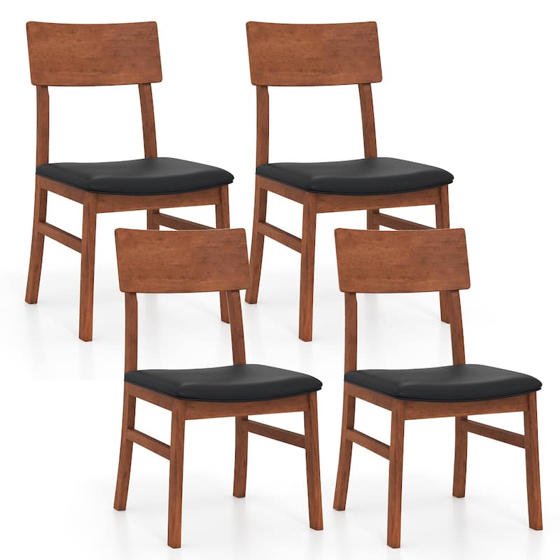 Set of 2 Black Rubber Wood PVC Leather Armless Dining Chairs with Ergonomic Cushions - 18" x 19.5" x 35"