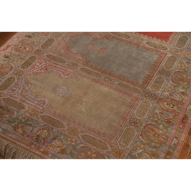 Hand Knotted Oriental Silk Carpet Transitional Geometric Multi-Colored Anatolian Area Rug - 7' 6'' X 4' 0''