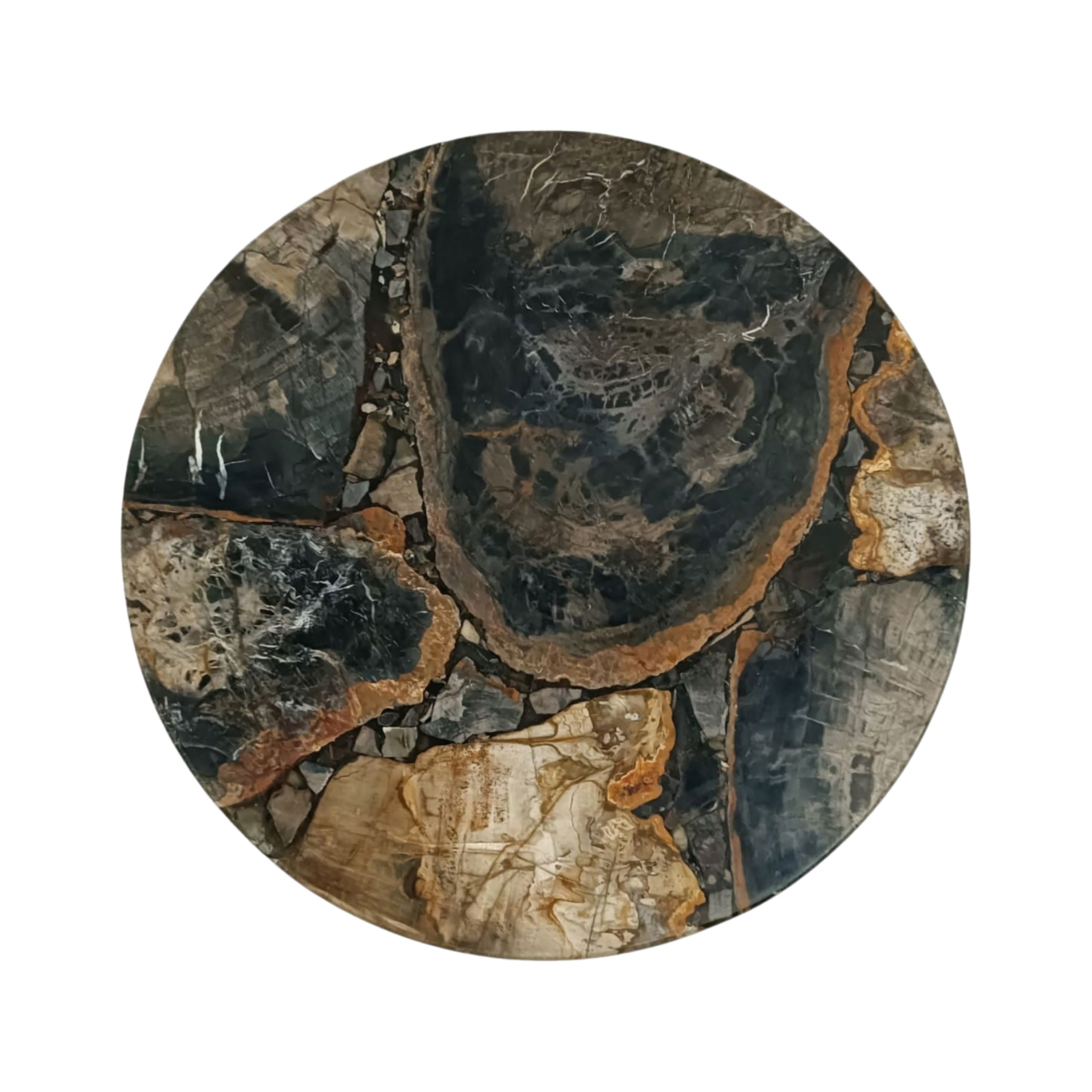 Torin Brown Petrified Wood Top Drink Table With Toronto Marble Base