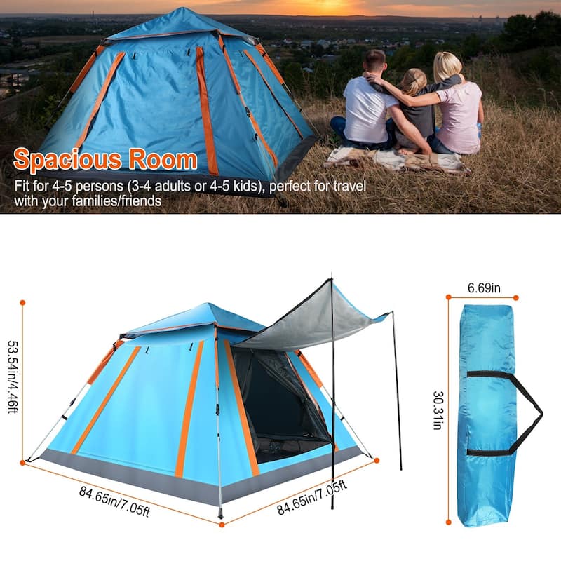 4-5 Person Pop-Up Camping Tent Instant Setup Waterproof Windproof - 84.65x84.65x53.54in