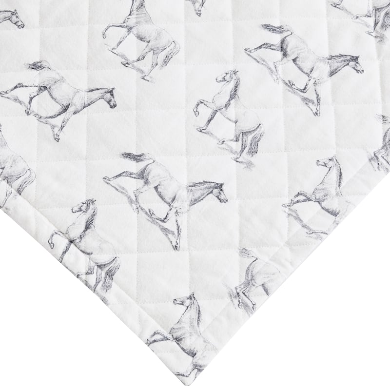 All Cotton Flannel Horse Quilt Set Gray - Queen - 3 Piece
