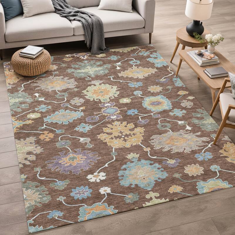 Machine Washable Indoor/ Outdoor Traditonal Delhi Chantille Rug