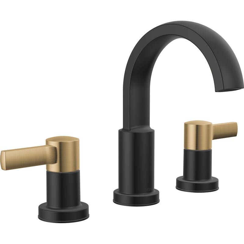Delta 35855LF Albion Two Handle Widespread Bathroom Faucet with Push - Matte Black / Champagne Bronze