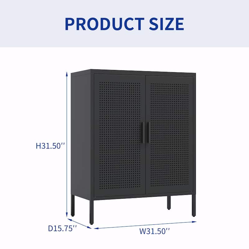 Steel Lockable Garage Storage Cabinet with 2 Doors and 2 Adjustable Shelves