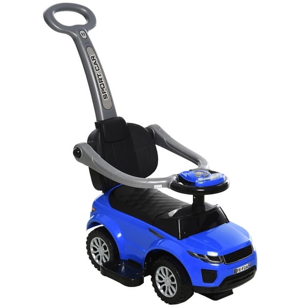 slide 2 of 9, 2-in-1 Ride-On Car Stroller for Kids with Real Steering, Music & Safety Footrest - Blue Blue