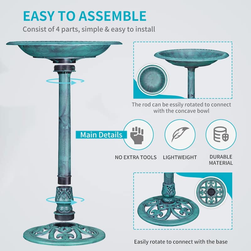 Javlergo 28" Pedestal Outdoor Bird Bath with Solar Powered Fountain for Outside Vintage Bronze Polyresin Lightweight