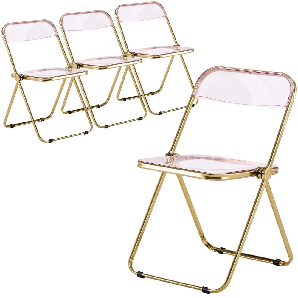 Lawrence Set of 4 Modern Foldable Transparent Acrylic Gold Chrome Folding Chair for Multipurpose Spaces - 30"