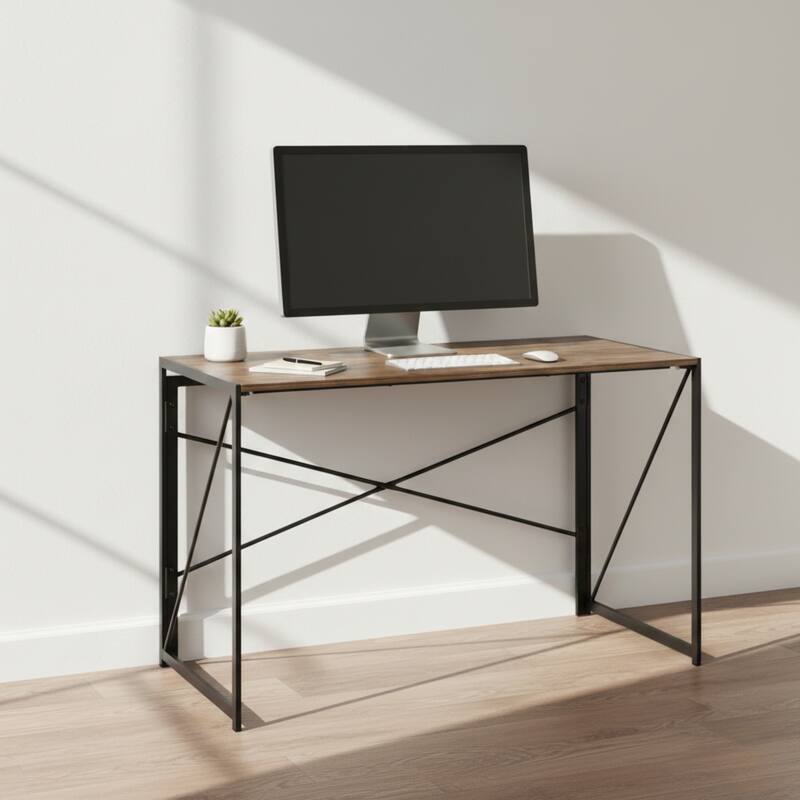 Homylin Folding Writing Desk with Metal Frame, Space-Saving Computer Table, No Assembly Required