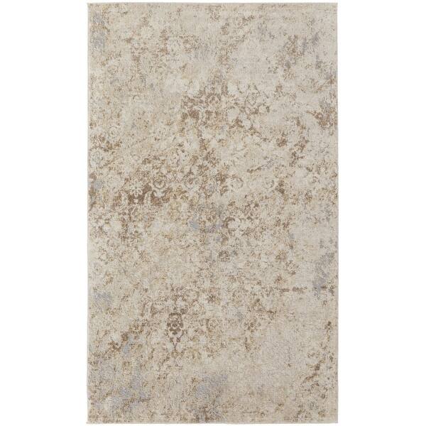 HomeRoots 8' X 10' Tan And Ivory Abstract Power Loom Distressed Area ...