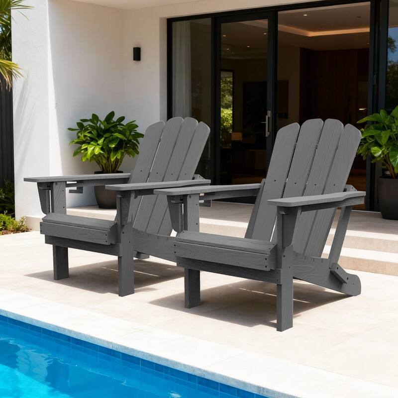 Domi Folding Adirondack Chair,Wooden Textured with Cup Holder,HDPE