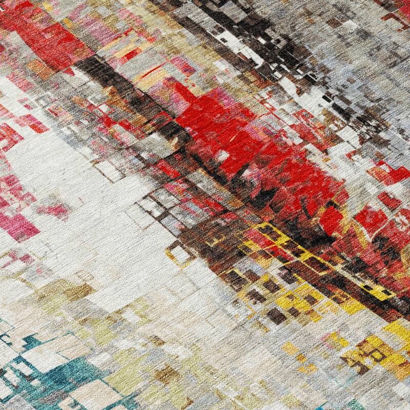 Machine Washable Indoor/ Outdoor Abstract Pixels Chantille Rug