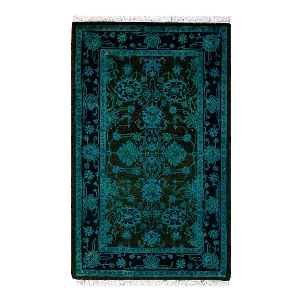 Overton Hand Knotted Wool Vintage Inspired Modern Contemporary Overdyed Black Area Rug - 2' 8" x 4' 4"