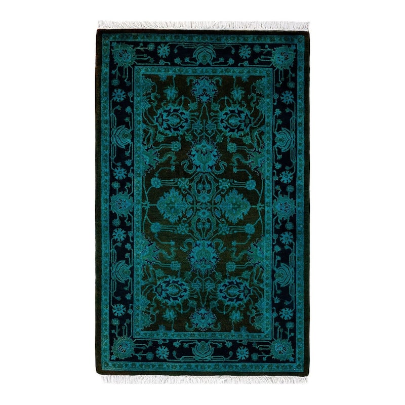 Overton Hand Knotted Wool Vintage Inspired Modern Contemporary Overdyed Black Area Rug - 2' 8" x 4' 4"