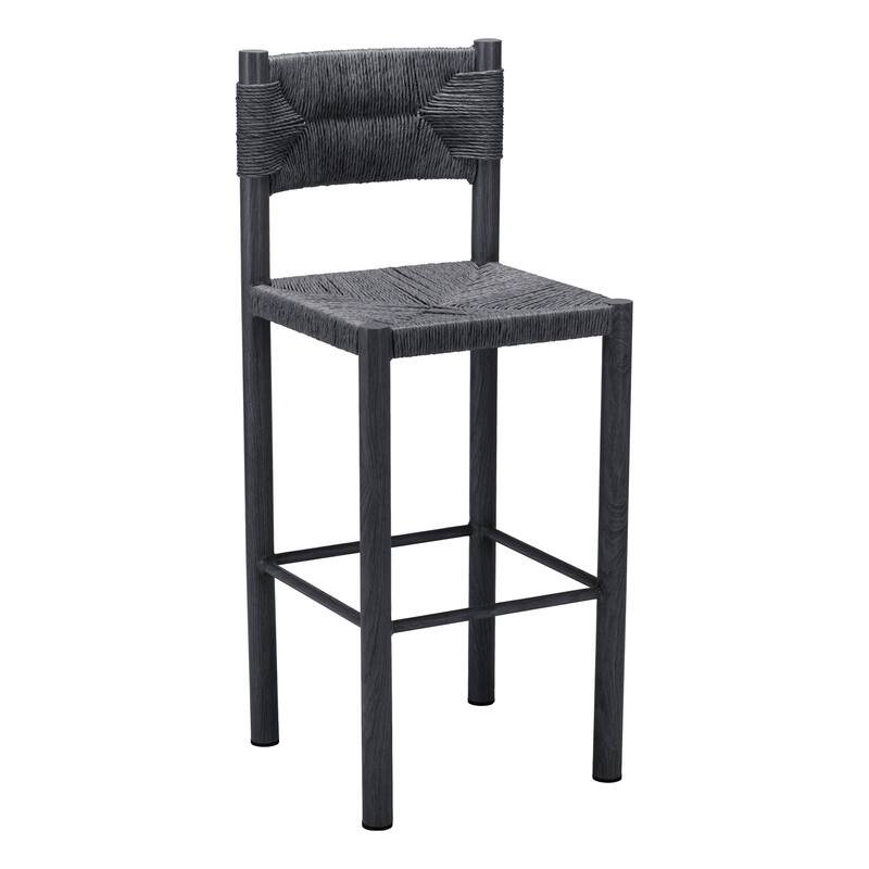 HomeRoots Set of Two 30" Black Rattan and Aluminum Low Back Bar Height Bar Chairs