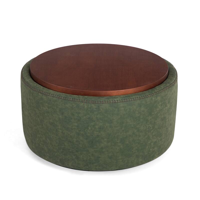 Christopher Knight Home - Mollet Modern 30" Round Hidden Storage Ottoman with Removable Wooden Lid & Rolling Wheel Casters