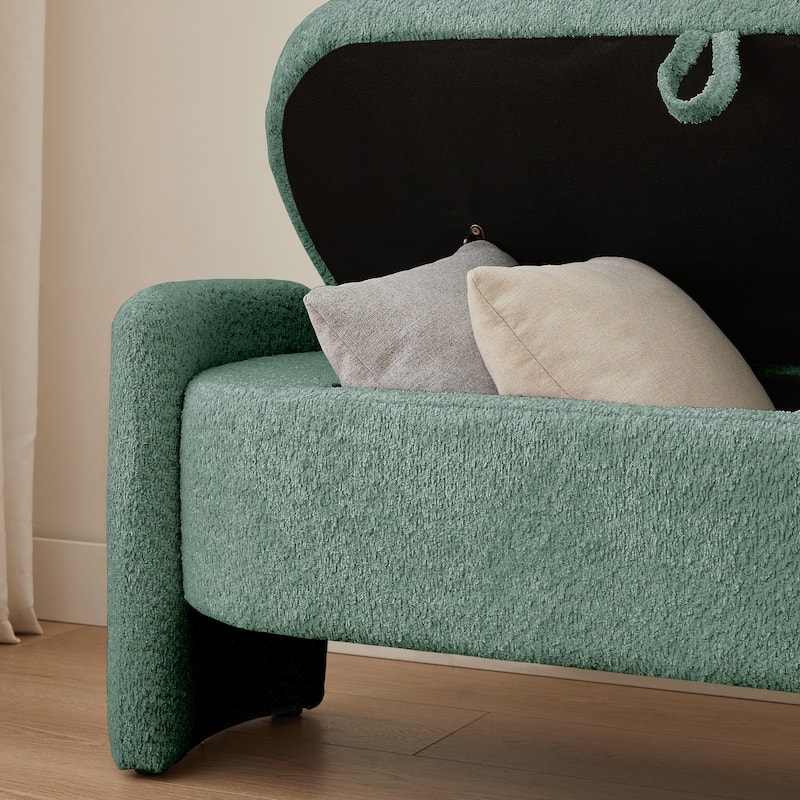 47in. Large Upholstered Storage Ottoman Oval Storage Bench 3D Lamb Fleece Fabric Bench