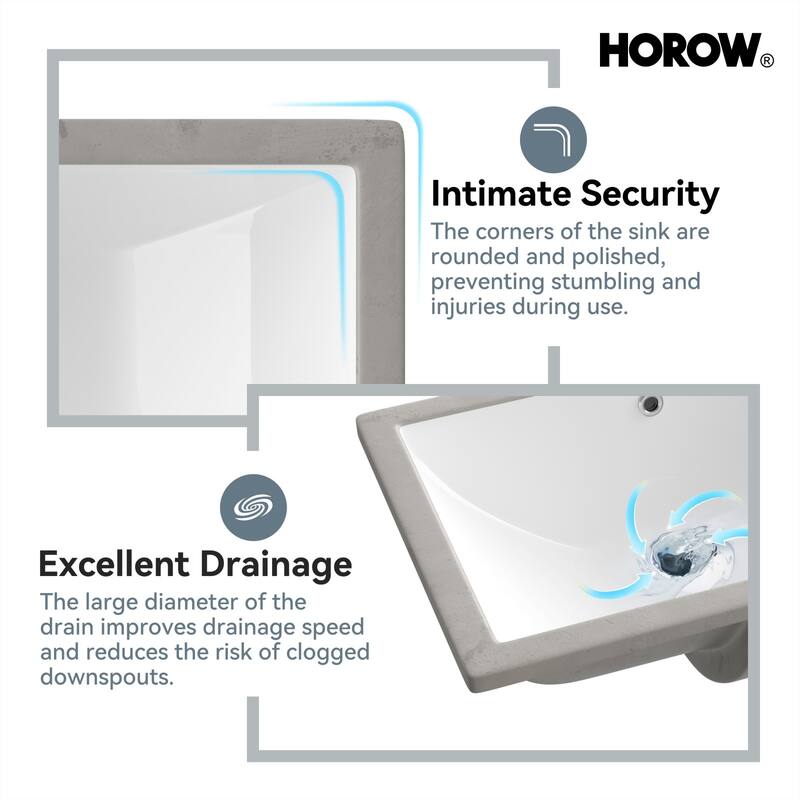 HOROW 23.6 in. Rectangular Undermount Glazed Ceramic Bathroom Sink in White with Integrated Overflow