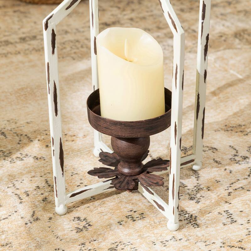 Glitzhome Set of 2 Farmhouse Metal Decorative Lanterns Hanging Candle Holders Wedding Decor
