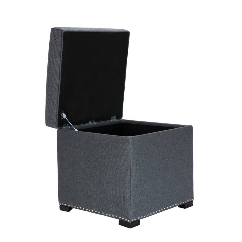 TAMI Corona Square Upholstered Nail Trimmed Storage Ottoman