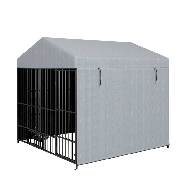 GDF Studio - Rockwell Outdoor Dog Kennel with Roof Cover & Feeding System