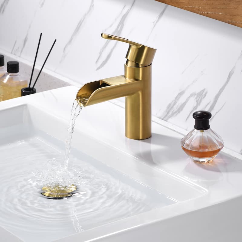 Luxier BSH16-S Waterfall Single Handle Single Hole Bathroom Faucet with Drain
