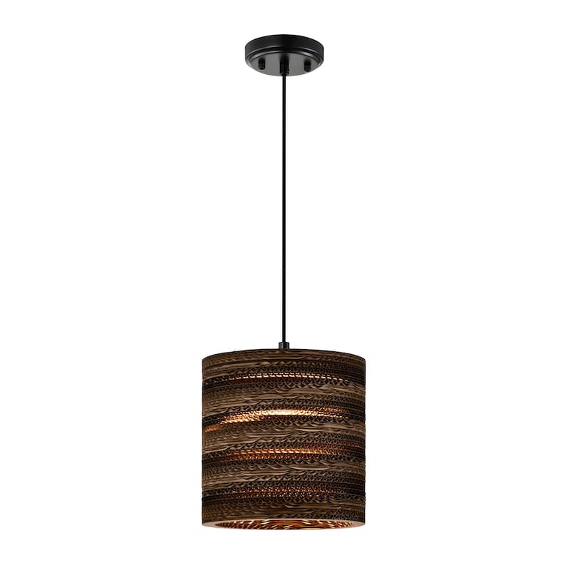 1-light Brown Natural Pendant Light With Nordic Style Cylinder Cardboard Shade For Dining Table