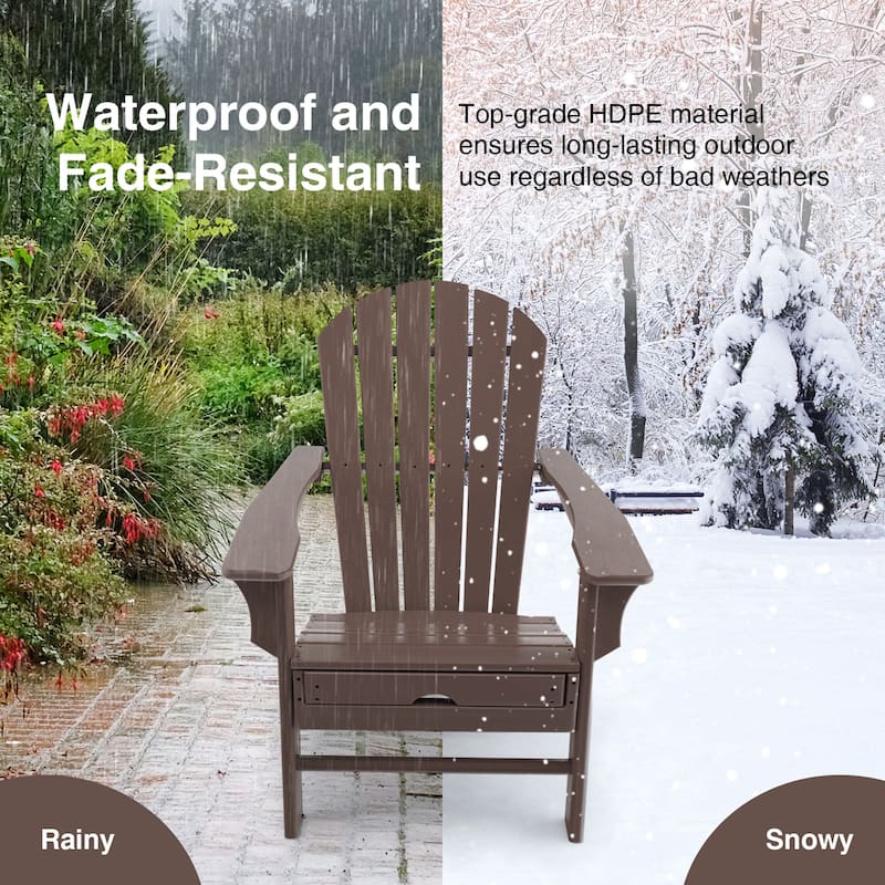 Gymax Patio Adirondack Chair HDPE Outdoor Lounge Chair w/ Retractable