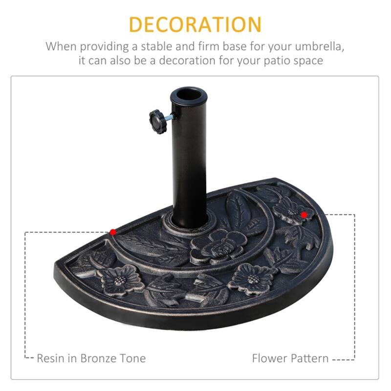 Bronze Half Umbrella Base with Floral Design Weatherproof Resin Stand for Patio Backyard Garden Umbrellas Fits
