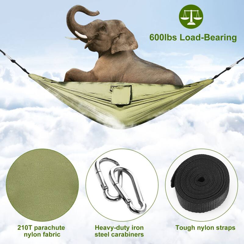 Outdoor Hiking Hammock for 2 Persons with Mosquito Net and Nylon Straps Heavy Duty Steel Carabiners