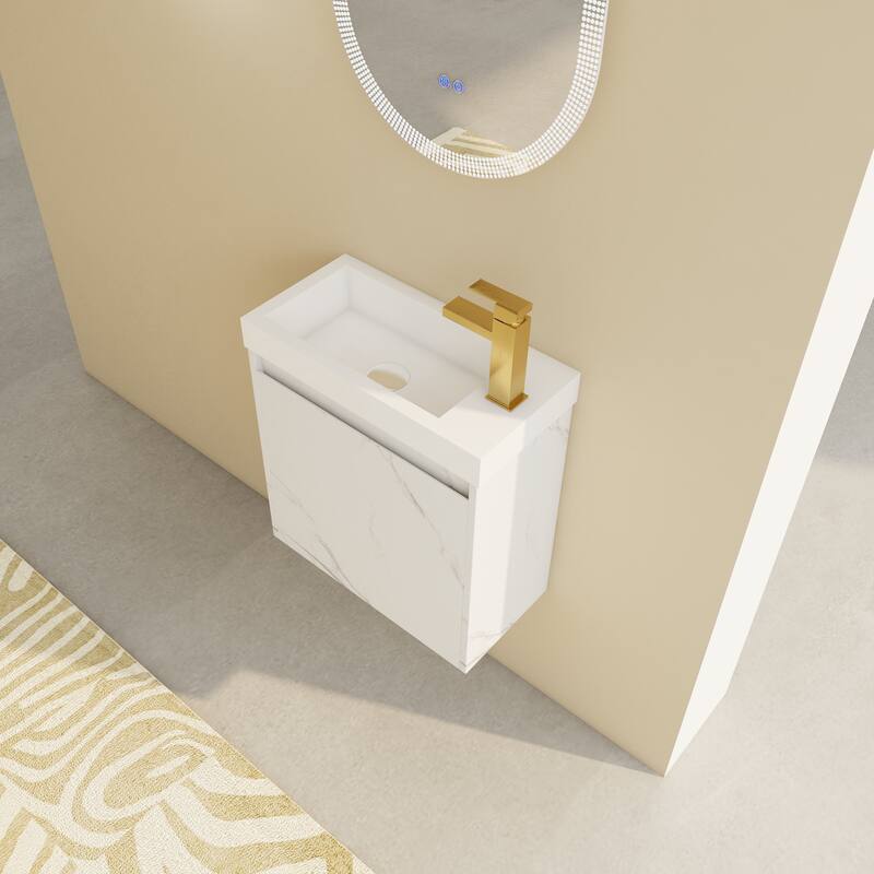 20" Wall-Mounted Floating Bathroom Vanity with Black Resin Sink, Soft-Close Doors & Ample Storage, Space-Saving Design