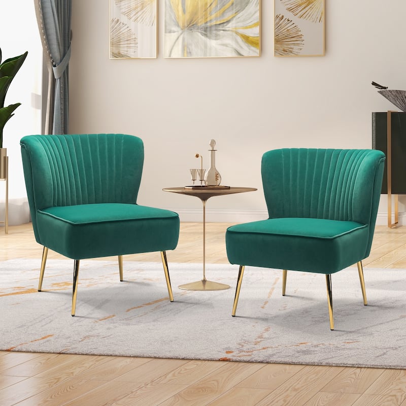 Monica Upholstered Modern Tufted Side Chair with Gold Legs Set of 2 by HULALA HOME