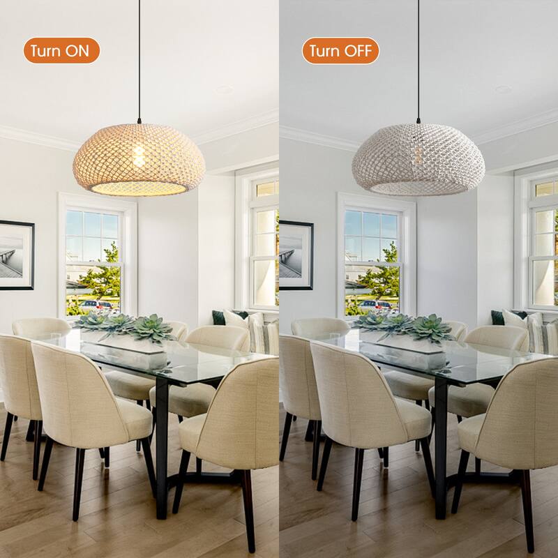 1-Light Rustic Beige Hand-Woven Cotton Hanging Basket Pendant Light - 18.8" W x 55" H