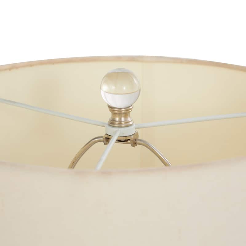 Beige Glass Round Accent Lamp with Marble Inspired Design and Gold Accents