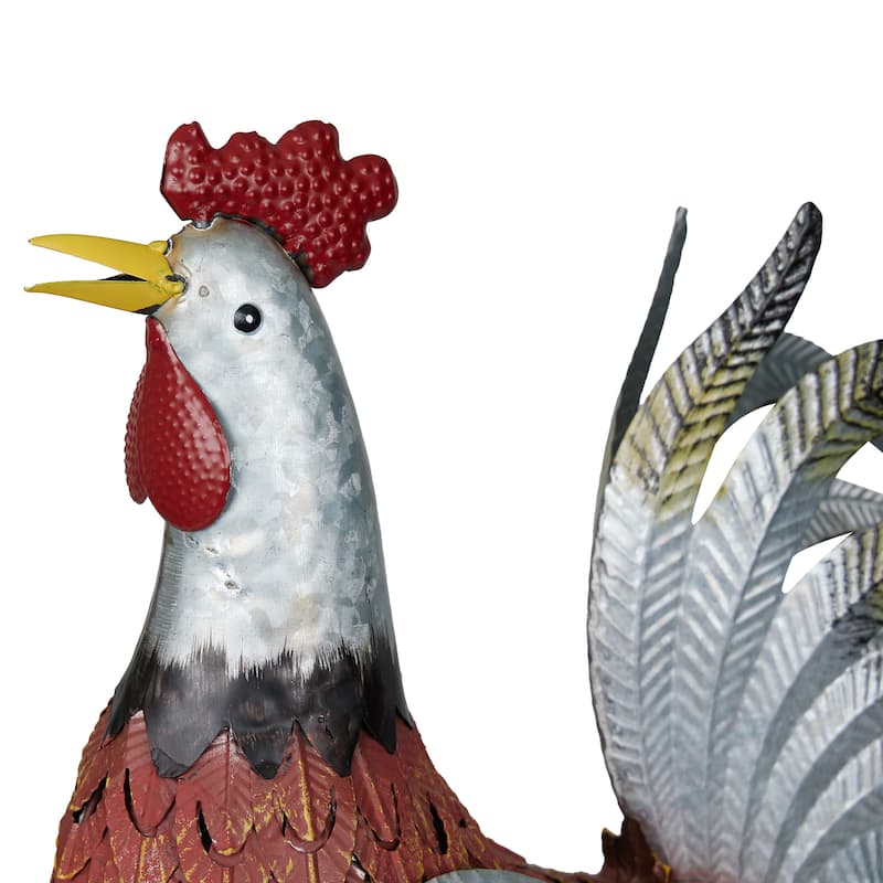 Metal Silver and Rust Rooster Decor