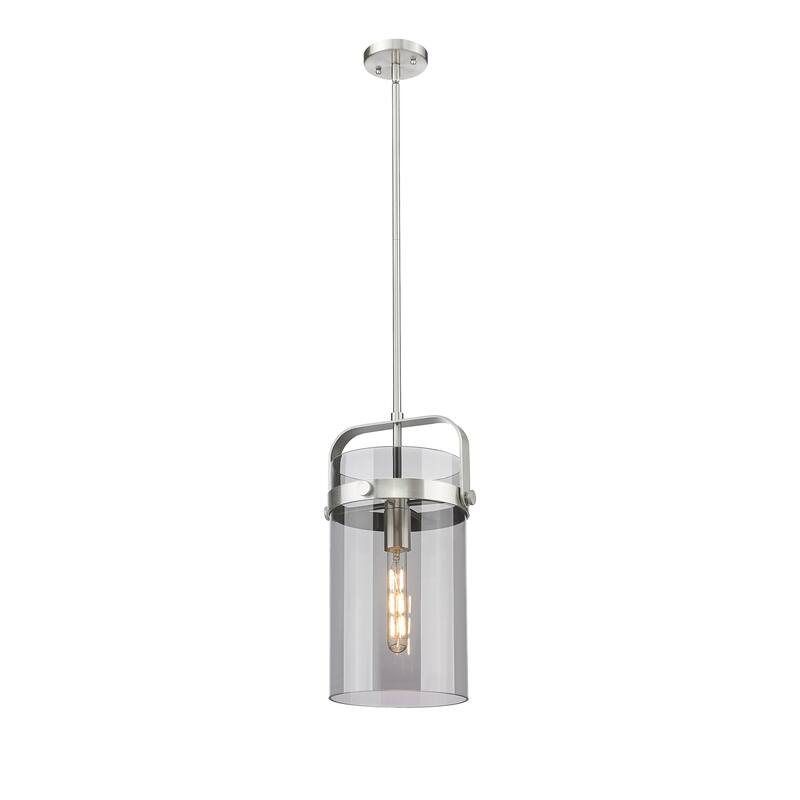 Innovations Lighting Pilaster - 1 Light 8" Stem Hung Pendant - Satin Nickel/Plated Smoke