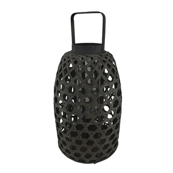 Woven Bamboo Distressed Finish 17 inch Indoor/Outdoor Candle Lantern - 17 X 10.5 X 10.5 inches